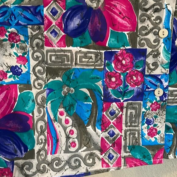 Vintage Hawaiian Button Down Shirt XL Tropical Floral Tiki Hawaii 80s Colorful - Picture 3 of 7
